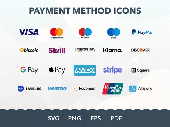 Métodos de pago aceptados incluyendo Visa Mastercard y más